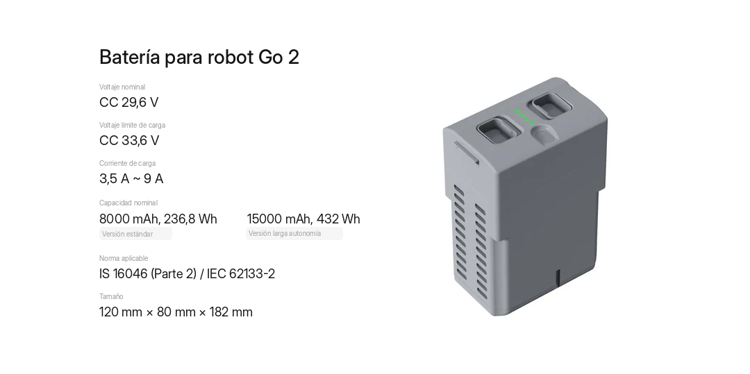 Especificaciones batería Go2
